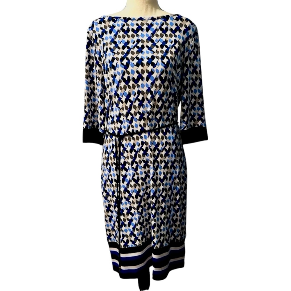 Gorgeous blue, white and black 3 quarter inch sleeve Liz Claiborne dress